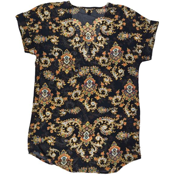 J. Crew Sheer Short Sleeve V-Neck Tie Front Accent Blouse Black & Patterned XS - Picture 2 of 7